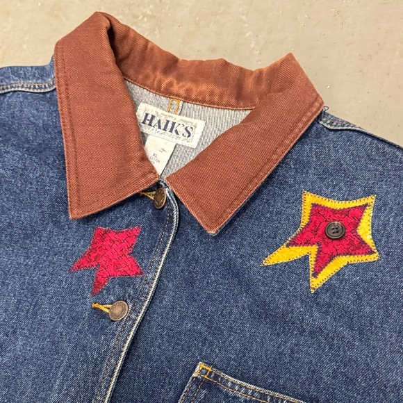 Vintage Denim Overcoat with Embroidered Stars and American Flag - Picture 3 of 9